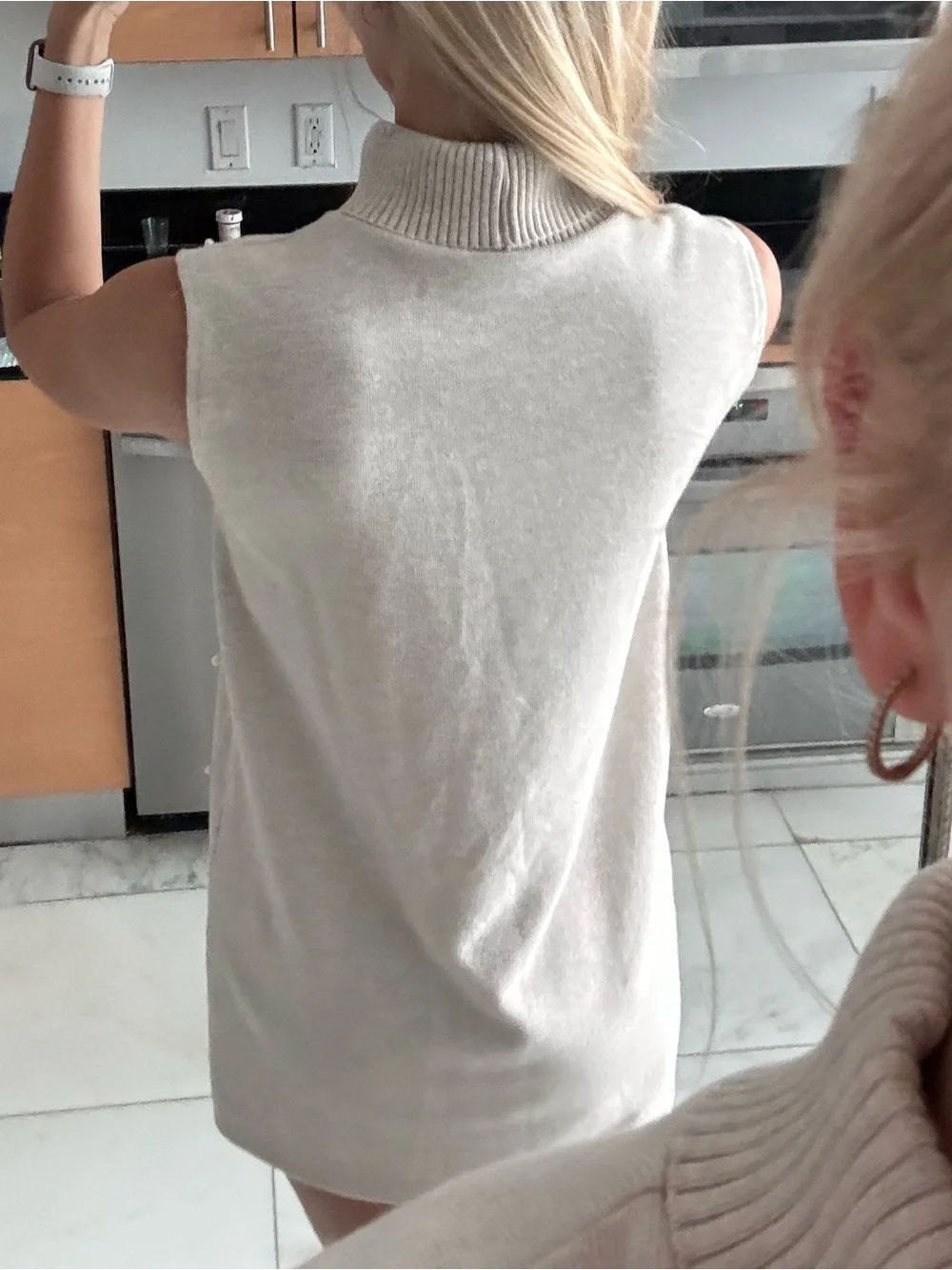 Zara Cream Sleeveless Pearl-Embellished Knit Dress